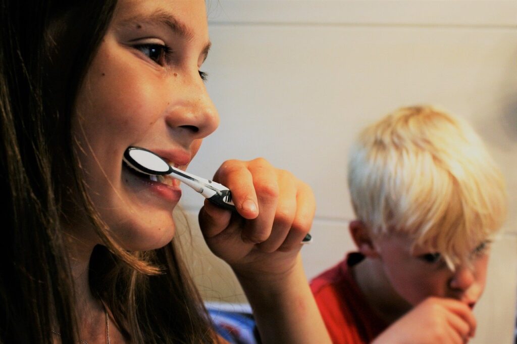 brushing routine together 